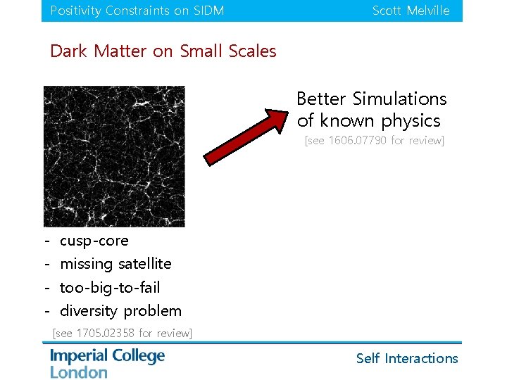 Positivity Constraints on SIDM Scott Melville Dark Matter on Small Scales Better Simulations of