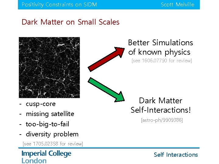 Positivity Constraints on SIDM Scott Melville Dark Matter on Small Scales Better Simulations of