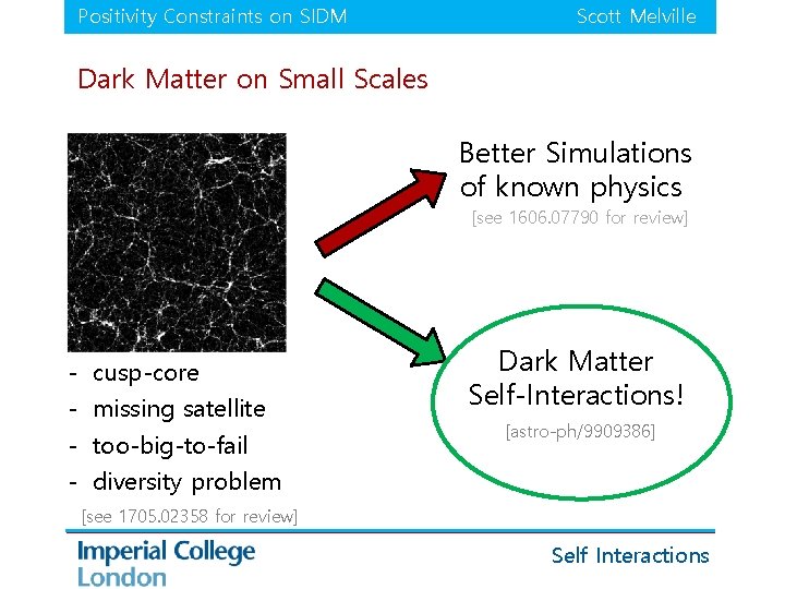 Positivity Constraints on SIDM Scott Melville Dark Matter on Small Scales Better Simulations of