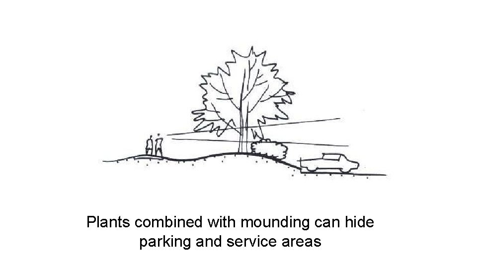 Plants combined with mounding can hide parking and service areas 