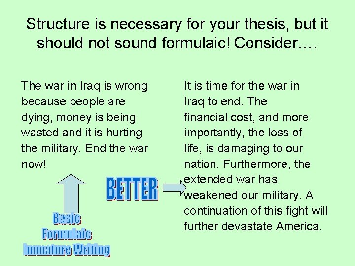 Structure is necessary for your thesis, but it should not sound formulaic! Consider…. The