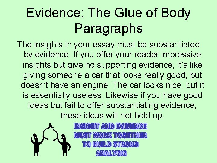 Evidence: The Glue of Body Paragraphs The insights in your essay must be substantiated