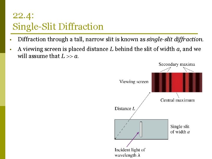 22. 4: Single-Slit Diffraction § Diffraction through a tall, narrow slit is known as