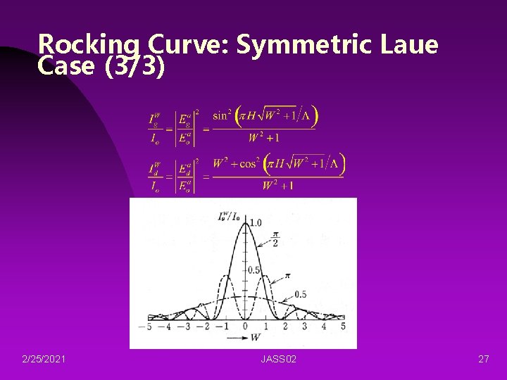Rocking Curve: Symmetric Laue Case (3/3) 2/25/2021 JASS 02 27 