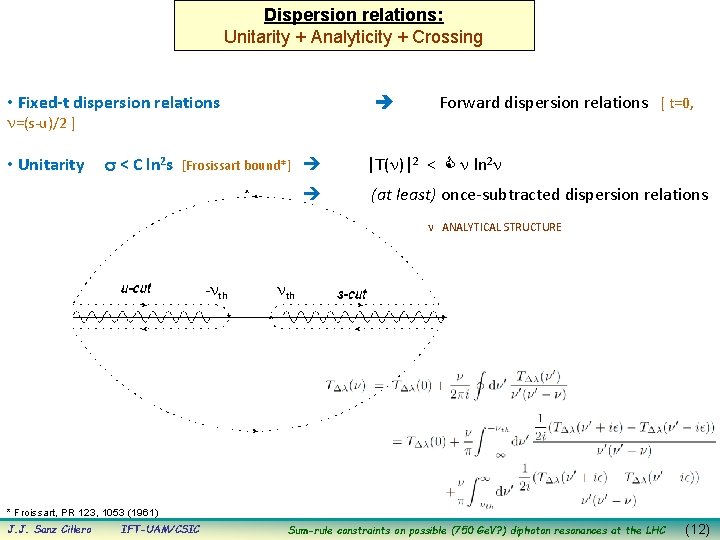 Dispersion relations: Unitarity + Analyticity + Crossing • Fixed-t dispersion relations n=(s-u)/2 ] •