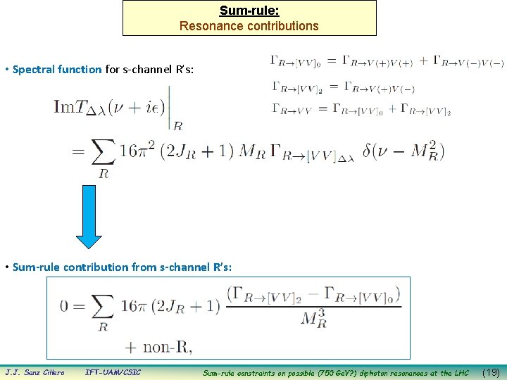 Sum-rule: Resonance contributions • Spectral function for s-channel R’s: • Sum-rule contribution from s-channel
