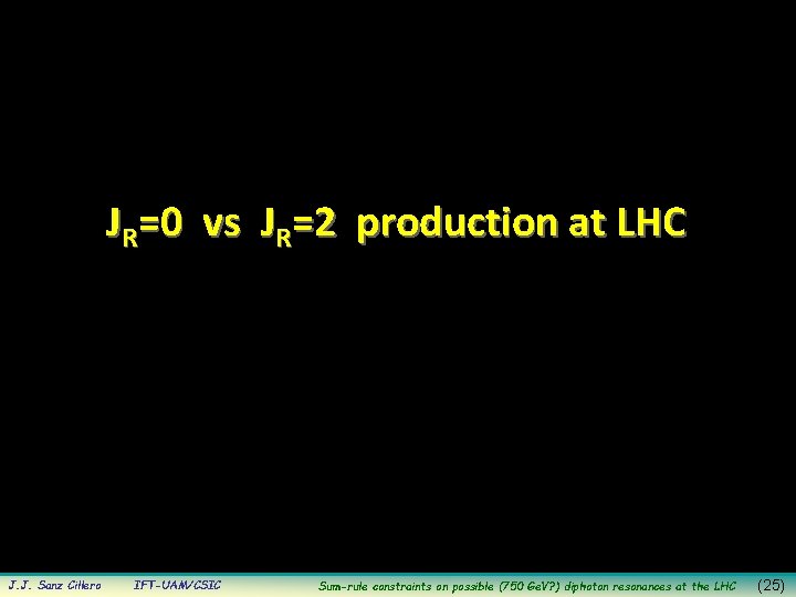 JR=0 vs JR=2 production at LHC J. J. Sanz Cillero IFT-UAM/CSIC Sum-rule constraints on