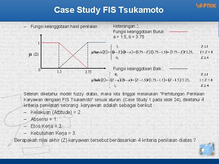 Case Study FIS Tsukamoto – Fungsi keanggotaan hasil penilaian Keterangan : Fungsi keanggotaan Buruk