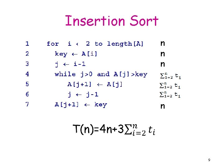 Insertion Sort n n 9 