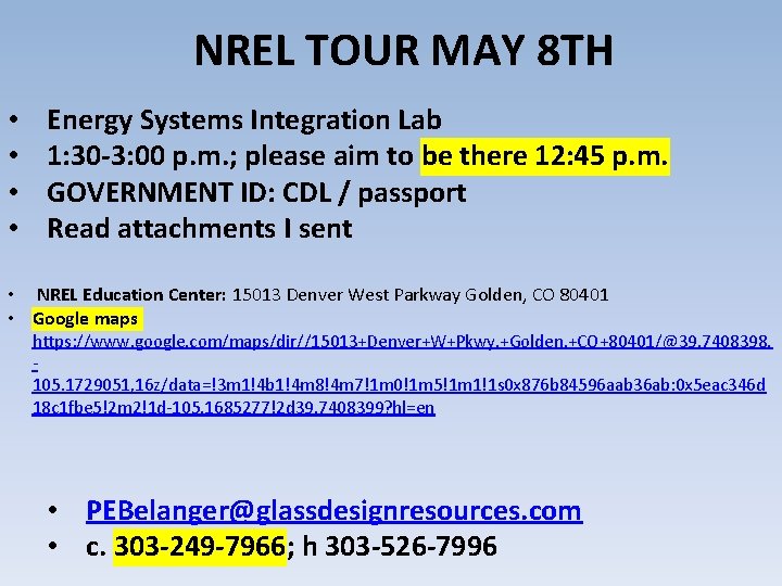 NREL TOUR MAY 8 TH • • Energy Systems Integration Lab 1: 30 -3: