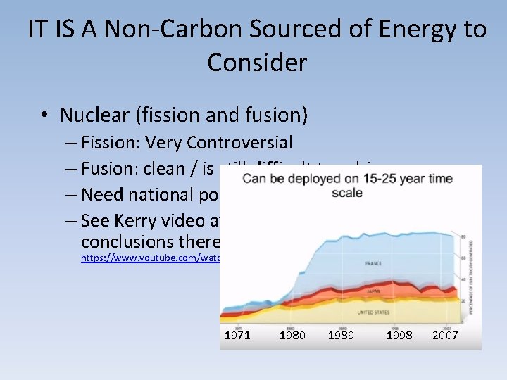 IT IS A Non-Carbon Sourced of Energy to Consider • Nuclear (fission and fusion)
