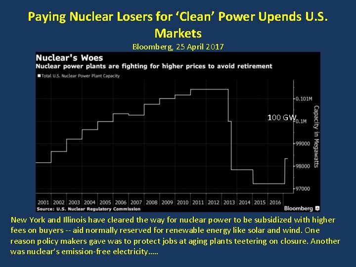 Paying Nuclear Losers for ‘Clean’ Power Upends U. S. Markets Bloomberg, 25 April 2017