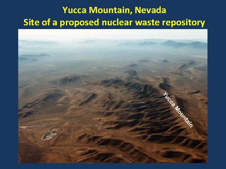 Yucca Mountain, Nevada Site of a proposed nuclear waste repository 