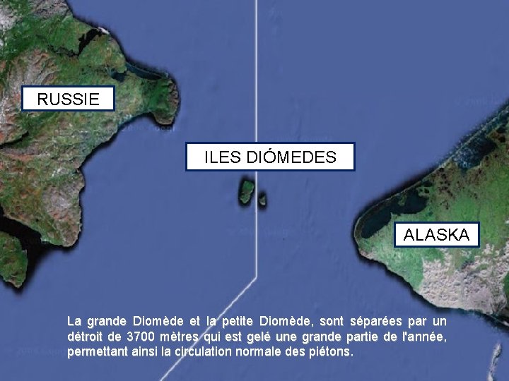 RUSSIE ILES DIÓMEDES ALASKA La grande Diomède et la petite Diomède, sont séparées par
