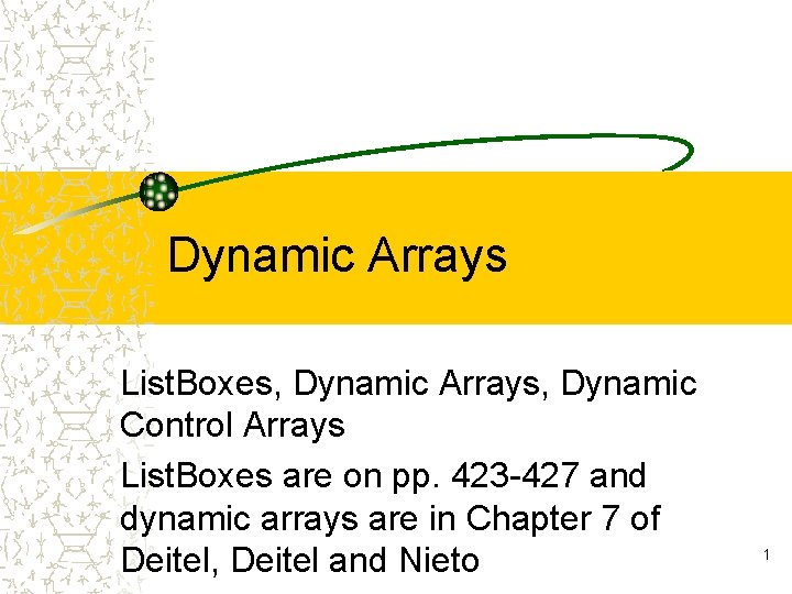 Dynamic Arrays List. Boxes, Dynamic Arrays, Dynamic Control Arrays List. Boxes are on pp.