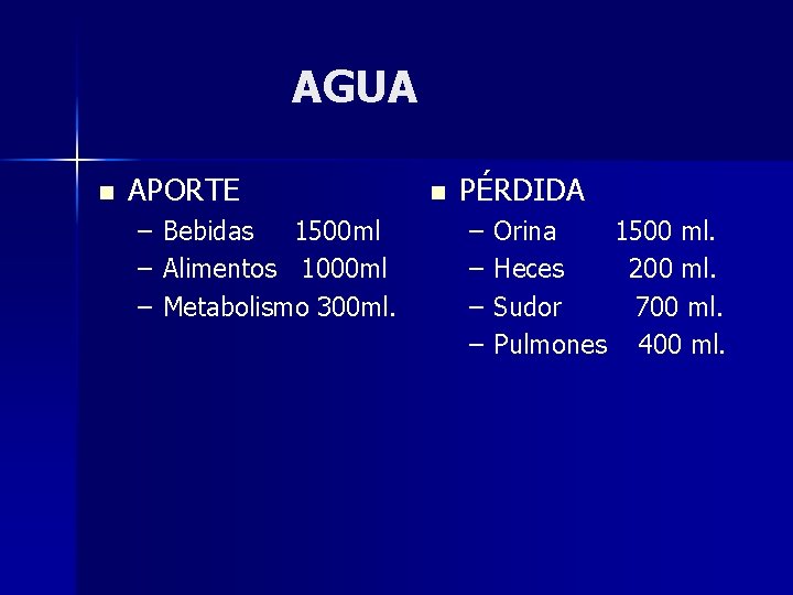 AGUA n APORTE – Bebidas 1500 ml – Alimentos 1000 ml – Metabolismo 300