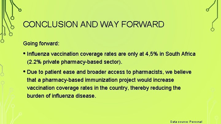 CONCLUSION AND WAY FORWARD Going forward: • Influenza vaccination coverage rates are only at