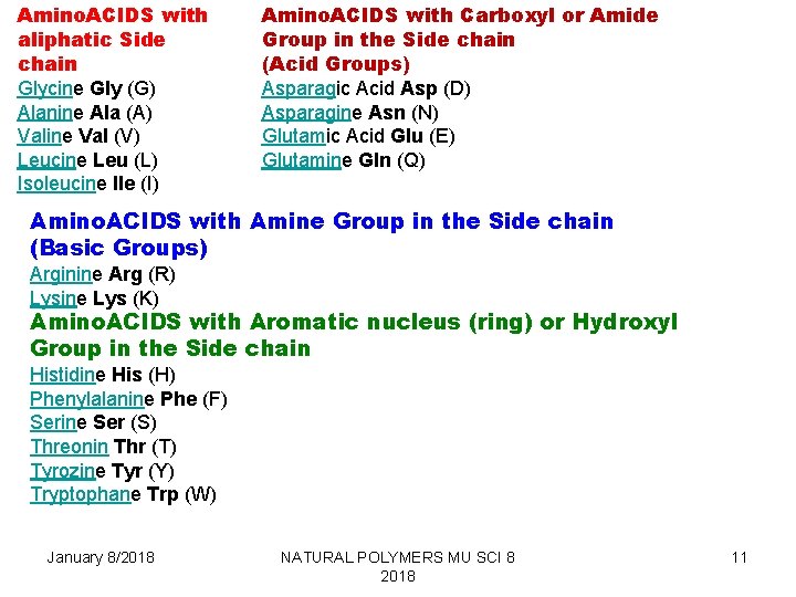 Amino. ACIDS with aliphatic Side chain Glycine Gly (G) Alanine Ala (A) Valine Val