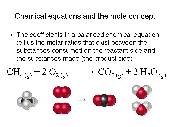 Chemical equations and the mole concept • The coefficients in a balanced chemical equation