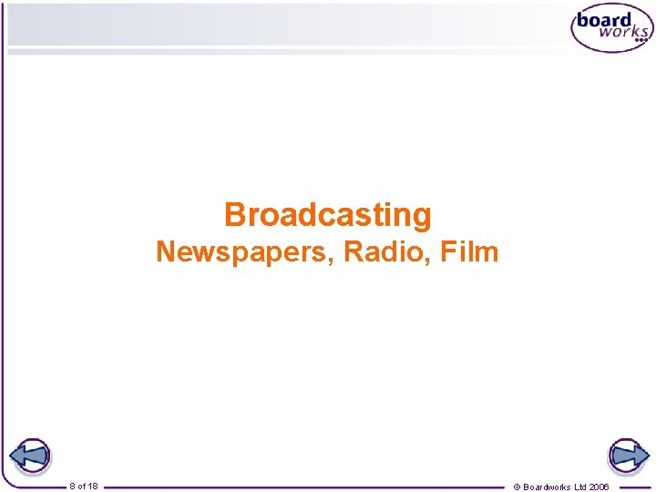 Broadcasting Newspapers, Radio, Film 8 of 18 © Boardworks Ltd 2006 