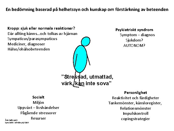 En bedömning baserad på helhetssyn och kunskap om förstärkning av beteenden Kropp: sjuk eller