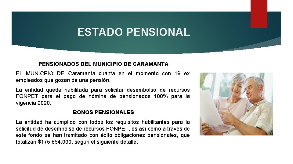 ESTADO PENSIONAL PENSIONADOS DEL MUNICIPIO DE CARAMANTA EL MUNICPIO DE Caramanta cuanta en el