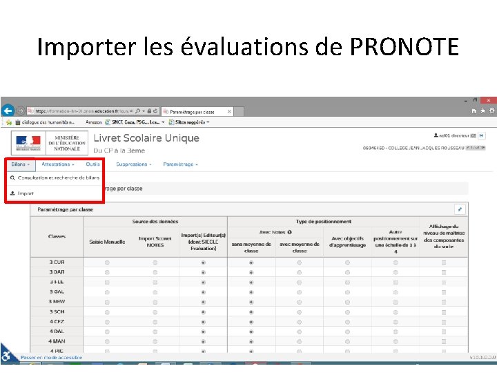 Importer les évaluations de PRONOTE 
