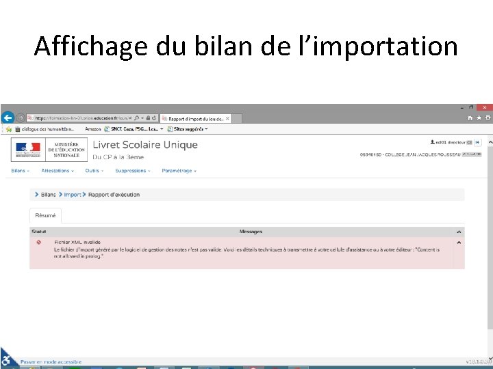 Affichage du bilan de l’importation 