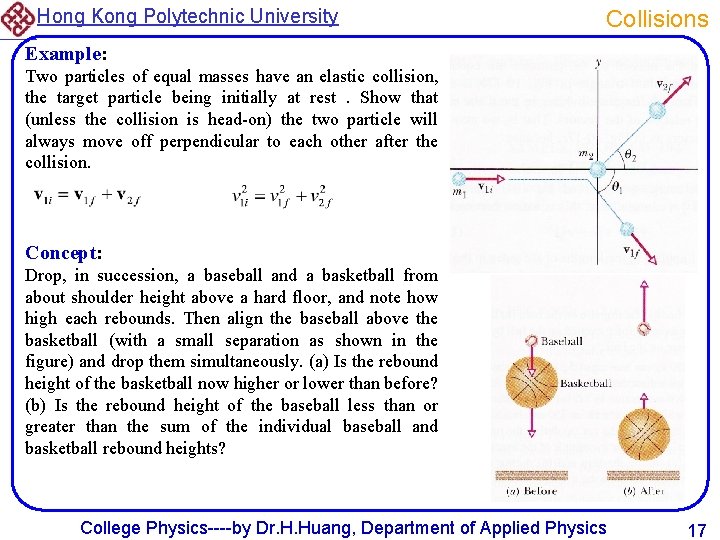 Hong Kong Polytechnic University Collisions Example: Two particles of equal masses have an elastic