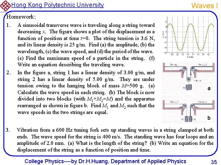 Hong Kong Polytechnic University Waves I Homework: 1. 2. 3. A sinusoidal transverse wave