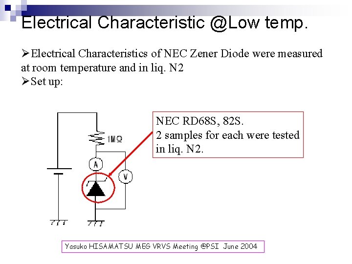 Electrical Characteristic @Low temp. ØElectrical Characteristics of NEC Zener Diode were measured at room