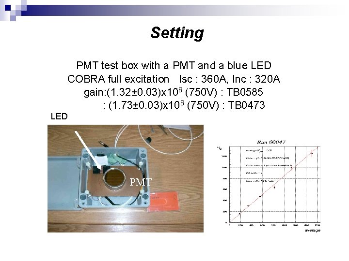Setting PMT test box with a PMT and a blue LED COBRA full excitation