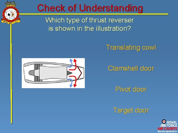 Check of Understanding Which type of thrust reverser is shown in the illustration? Translating