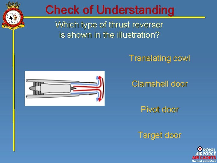 Check of Understanding Which type of thrust reverser is shown in the illustration? Translating