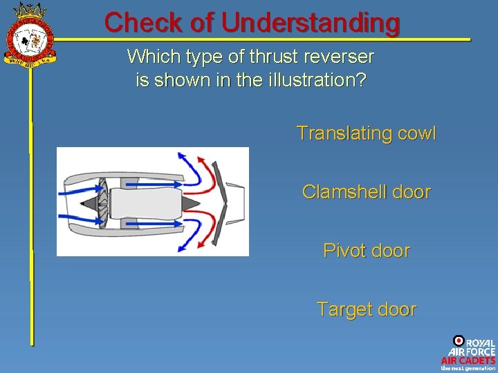 Check of Understanding Which type of thrust reverser is shown in the illustration? Translating