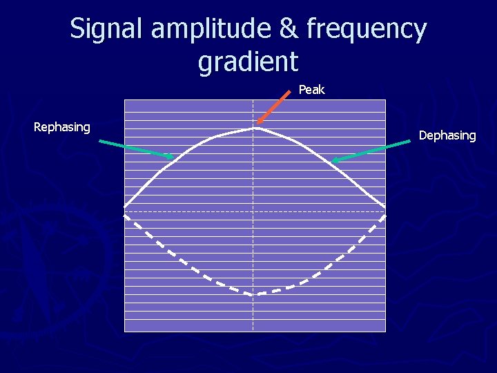 Signal amplitude & frequency gradient Peak Rephasing Dephasing 