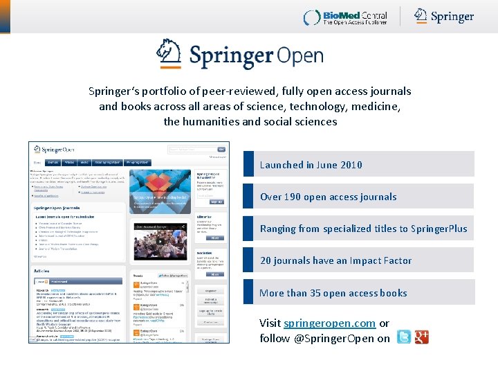 Springer‘s portfolio of peer-reviewed, fully open access journals and books across all areas of
