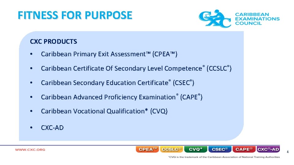 FITNESS FOR PURPOSE CXC PRODUCTS • Caribbean Primary Exit Assessment™ (CPEA™) • Caribbean Certificate FITNESS FOR PURPOSE CXC PRODUCTS • Caribbean Primary Exit Assessment™ (CPEA™) • Caribbean Certificate