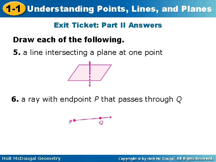 1 -1 Understanding Points, Lines, and Planes Exit Ticket: Part II Answers Draw each