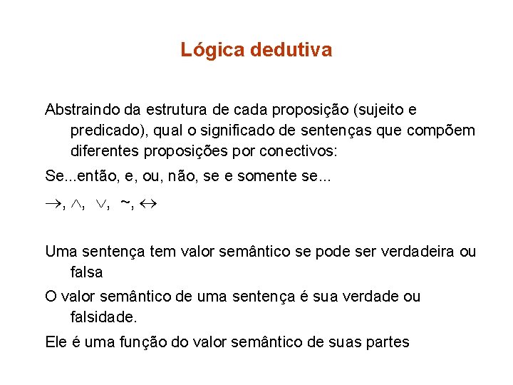Lógica dedutiva Abstraindo da estrutura de cada proposição (sujeito e predicado), qual o significado