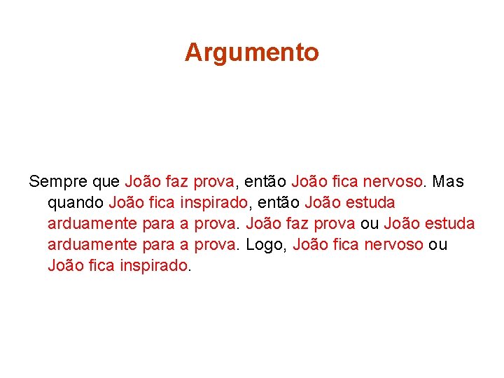Argumento Sempre que João faz prova, então João fica nervoso. Mas quando João fica