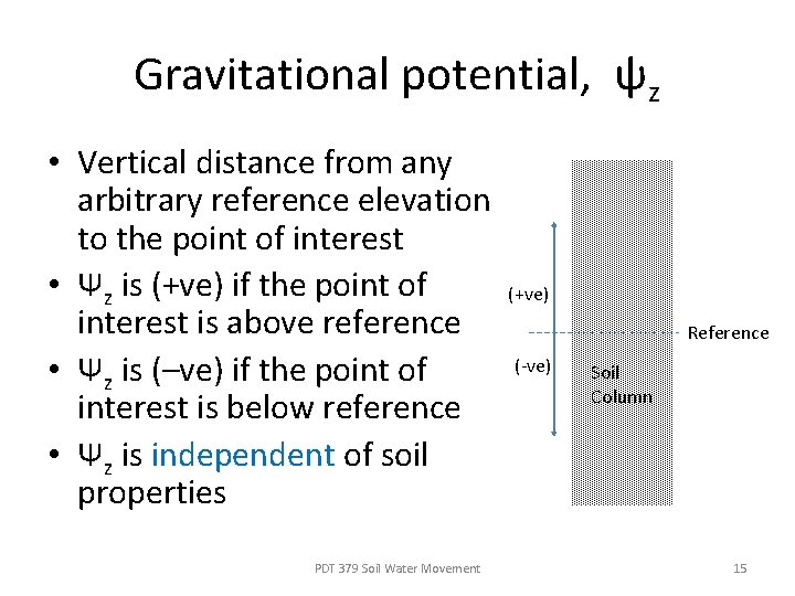 Gravitational potential, ψz • Vertical distance from any arbitrary reference elevation to the point