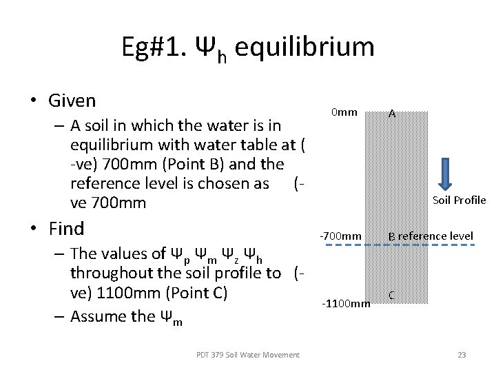 Eg#1. Ψh equilibrium • Given – A soil in which the water is in
