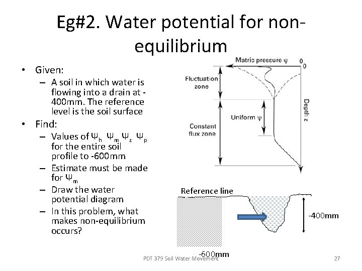 Eg#2. Water potential for nonequilibrium • Given: – A soil in which water is
