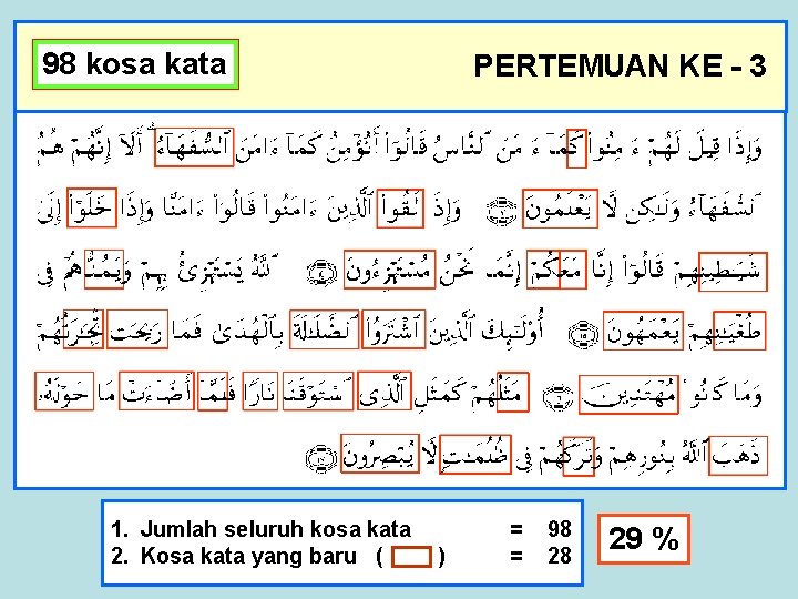 98 kosa kata PERTEMUAN KE - 3 . 1. Jumlah seluruh kosa kata 2.