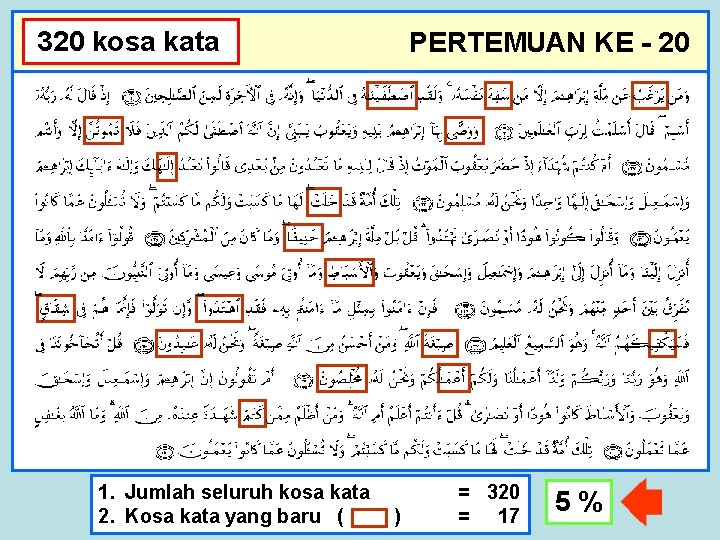 320 kosa kata 1. Jumlah seluruh kosa kata 2. Kosa kata yang baru (