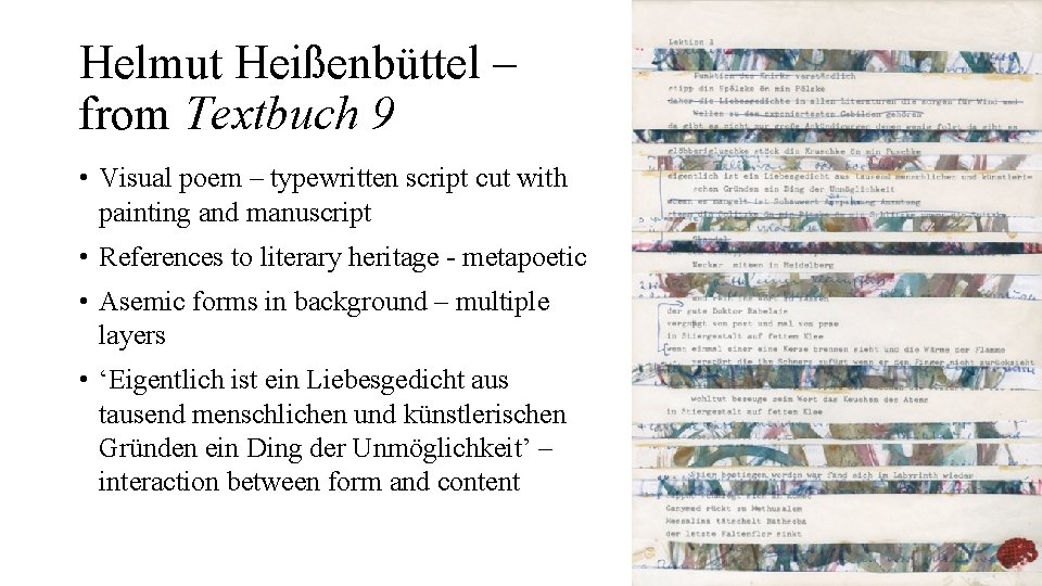 Helmut Heißenbüttel – from Textbuch 9 • Visual poem – typewritten script cut with