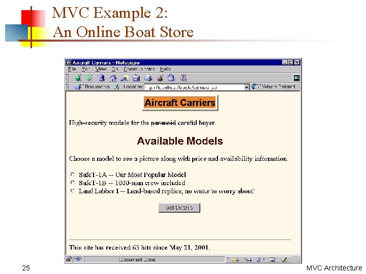 MVC Example 2: An Online Boat Store 25 MVC Architecture 