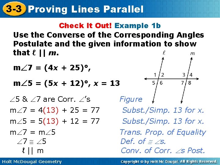 3 -3 Proving Lines Parallel Check It Out! Example 1 b Use the Converse