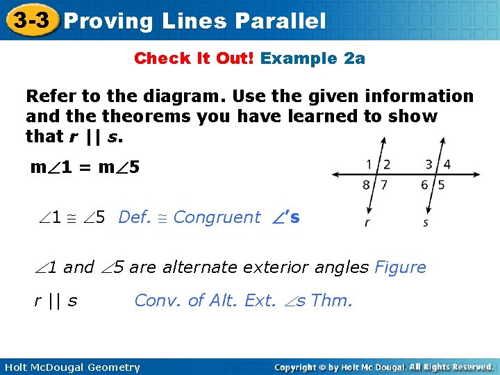 3 -3 Proving Lines Parallel Check It Out! Example 2 a Refer to the